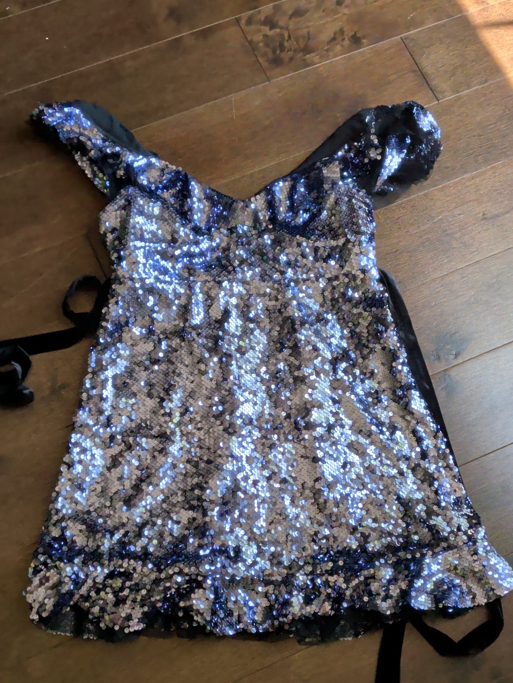 Free People Navy and Silver Sequin Off-Shoulder Mini Dress